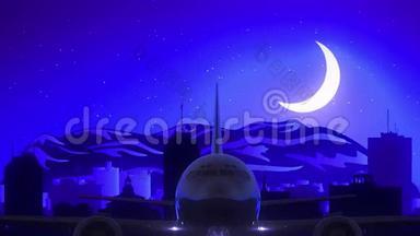 加州美航飞机起飞月夜蓝天线旅行